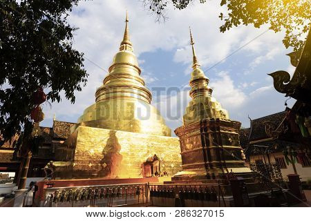Chiangmai, Thailand - February 17, 2019 : Pagoda In Wat Phra Singh In Chiangmai, Thailand. Wat Phra 