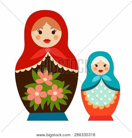 Matryoshka Doll Vector Illustration. Russian Tradicional Symbol. Travel To Russia Art Cartoon Style.