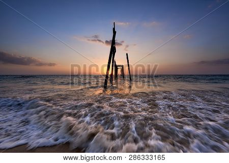 Scene Of Beautiful Colored Sky During Sunset At Pilai Beach, Phang-nga Province, Thailand