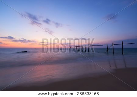 Scene Of Beautiful Colored Sky During Sunset At Pilai Beach, Phang-nga Province, Thailand