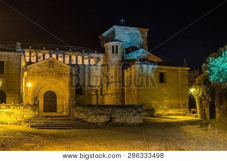 Plaza De Mayor In Santillana Del Mar, Cantabria, Spain. Typical Architecture In The Main Square Of S