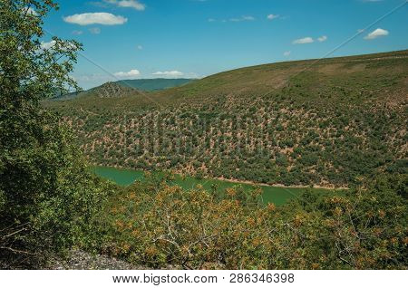 Tagus River Running Through A Valley With Hills Covered By Trees