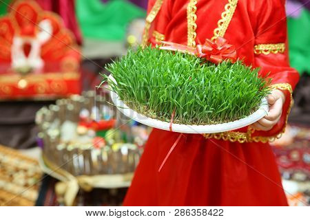 He Held His Hand In Green Semeni . Navruz Nowruz Holiday, The Spring New Year Holiday.
