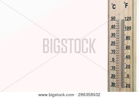 Hermometer Thermostat Instrument To Measure Air Temperature . Blank Space For Writing . Thermometer 