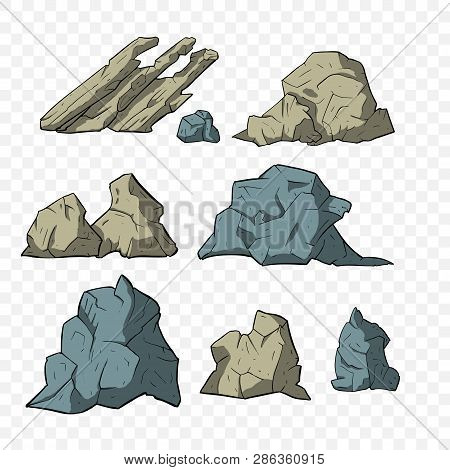 Stone Vector Set. Mineral Icon Cillection. Mountain Osolated Elements.