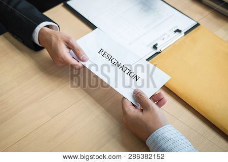 Businessman Sending A Resignation Letter To Employer Boss In Order To Resign Dismiss Contract, Chang