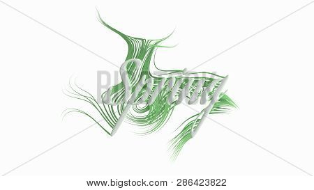 The Word Spring Lettering Made By White Plactic And Growing Green And Fresh Wavy Grass. 3d Illustrat