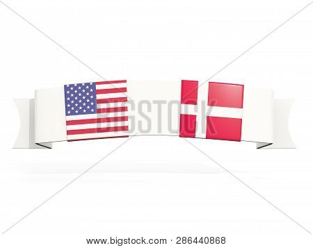 Banner With Two Square Flags Of United States And Denmark