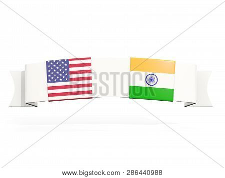 Banner With Two Square Flags Of United States And India