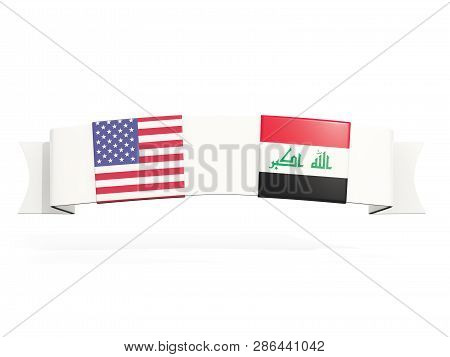Banner With Two Square Flags Of United States And Iraq