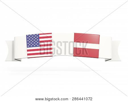Banner With Two Square Flags Of United States And Latvia