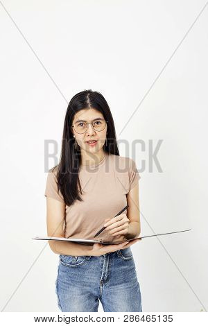 Attractive Girl With Document Paper Folder