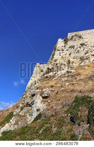 Venetian Fortress Fortezza In Rethymno On The Coast Of The Cretan Sea, Crete Island, Greece