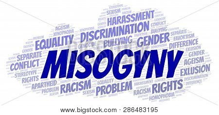 Misogyny - Type Of Discrimination - Word Cloud. Wordcloud Made With Text Only.