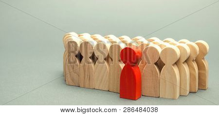 Red Man Coming Out Of The Crowd. The Chosen Person Among Others. A Talented Worker. Promotion. Conce