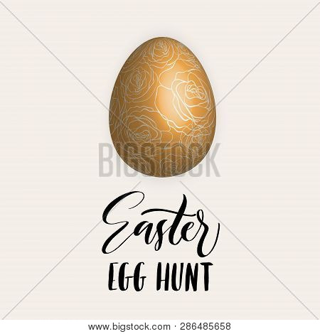 Hand Sketched Happy Easter With 3d Egg   Text For  Logotype, Badge And Icon. Drawn Resurrection Sund