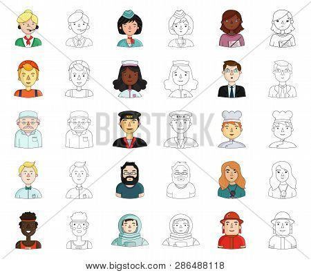People Of Different Professions Cartoon, Outline Icons In Set Collection For Design. Worker And Spec