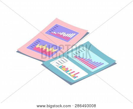 Report With Visualized Information Vector. Research Results On Page, Document With Infographics And 