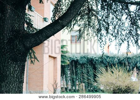 Maranello, Italy - 03 26 2013: View Of The Streets Of Maranello. Houses And Yards
