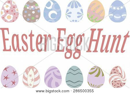 Coloring Easter Eggs, Vector Pattern Isolated On White Background, Contour Pattern