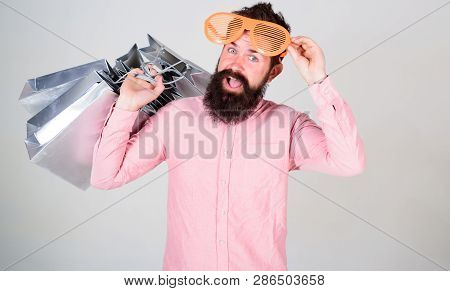 Shopping On Black Friday. Happy Shopping With Bunch Paper Bags. Profitable Deal. Shopping Addicted C