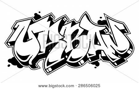 Urban Vector Word In Readable Graffiti Style. Only Black Line Isolated On White Background.