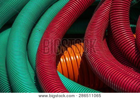 Plastic Pipes For Electrical Wiring Or Cables On A Construction Site
