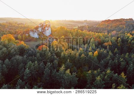 A Panoramic View Of The Unique Okiennik Rock In Poland With A Large Natural Window