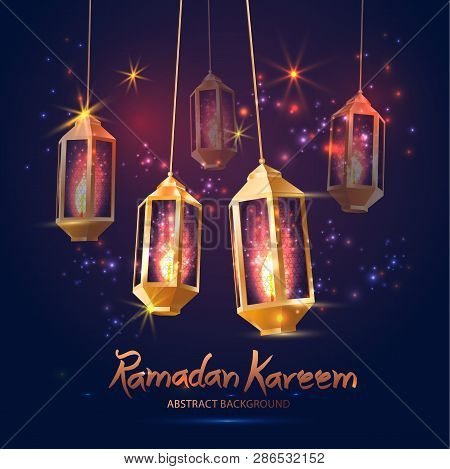 Illustration Ramadan Kareem Background With 3d Lamps Fanoos ,