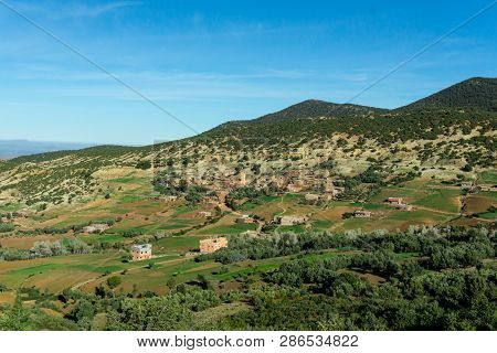 Morocco Tourism: Mountains In Morocco. Landscape With Atlas Mountains.