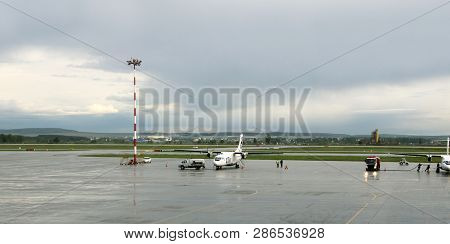 Koltsovo International Airport, Yekaterinburg, Russia - June 11, 2018: Fuelling And Line Maintenance