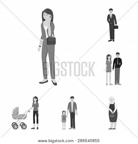 Vector Design Of Face  And Portrait Sign. Set Of Face  And Happy  Stock Vector Illustration.