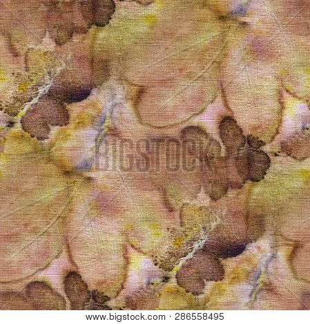 Seamless Botanical Print With Leaf Prints On Natural Silk. Hand-drawn Illustration.2