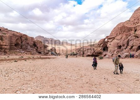 Petra, Jordan - February 8, 2019: Footpath In Mountains Of Petra (red Rose City), Jordan. Petra Is U