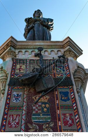 Statue Of Monk And Poet Andrija Kacic In The Center Of The Sea City Of Makarska, Croatia