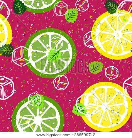 Citrus Fruit Seamless Pattern.orange And Lime On A Pink Background.