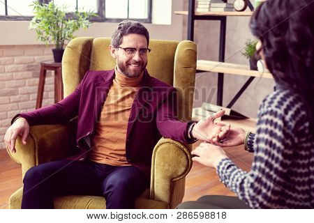 Cheerful Positive Man Wanting To Know His Future