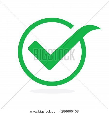 Tick Icon Vector Symbol, Green Checkmark Isolated On White Background, Checked Icon Or Correct Choic