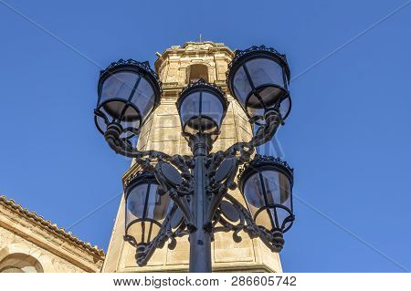 Church Of Biar With Classic Lamppost In The Middle Of The Photography, Alicante, Spain