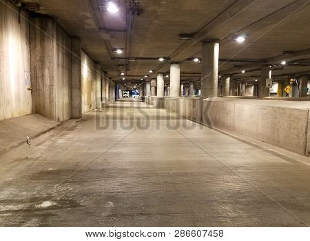 Lower Wacker Drive Chicago, Below Ground Street Road Surrounded By Concrete Walls