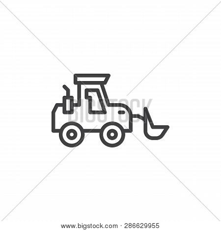 Front Loader Line Icon. Linear Style Sign For Mobile Concept And Web Design. Wheel Loader Truck Outl