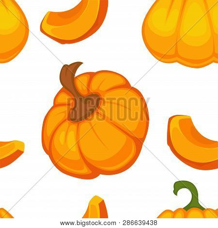 Vector Cartoon Pumpkin Seamless Pattern On White