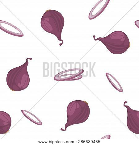 Purple Onion Vector Seamless Pattern. Cartoon Vector Illustration
