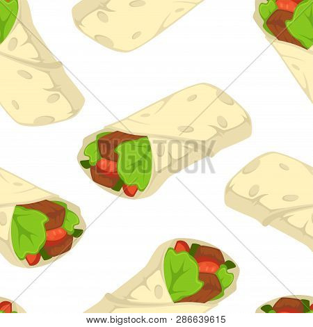 Shaverma Kebab Arabic Fast Food Vector Seamless Pattern
