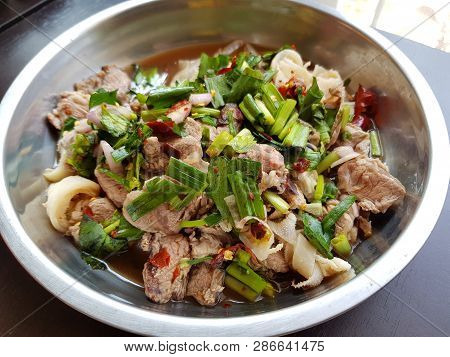 Spicy Minced Beef Salad - Beef Hao Dong Or Laab, Famous Thai Food On Dish.
