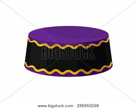 Flat Vector Icon Of Purple-black Kufi Hat. Traditional Round-shaped African Cap For Men. Male Headdr