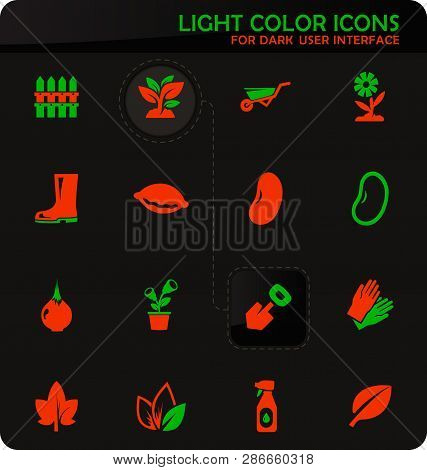 Gardening Easy Color Vector Icons On Dark Background For User Interface Design