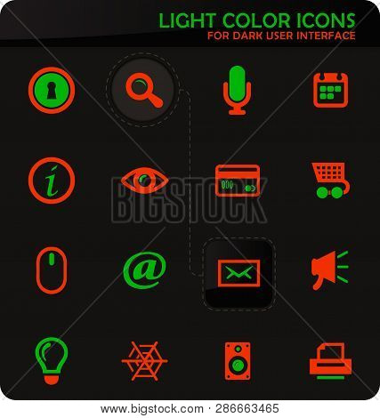 User Interface Easy Color Vector Icons On Dark Background For User Interface Design