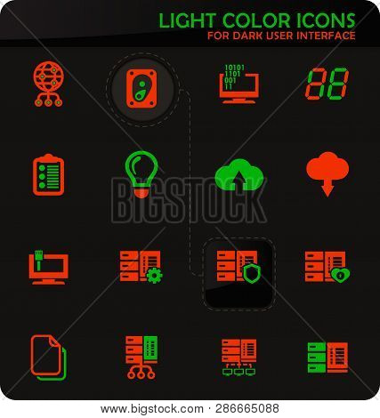 Server Easy Color Vector Icons On Dark Background For User Interface Design