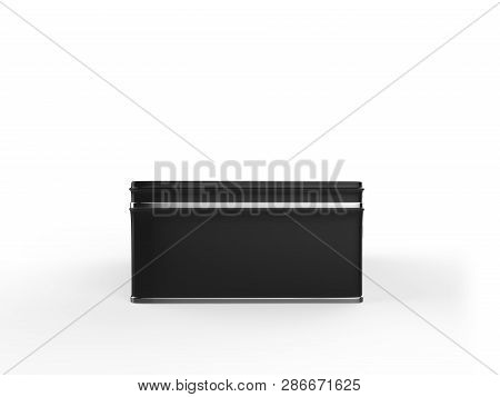 Black Stainless Steel Tin Box, Shiny Metal Box Container On Isolated White Background, 3d Illustrati